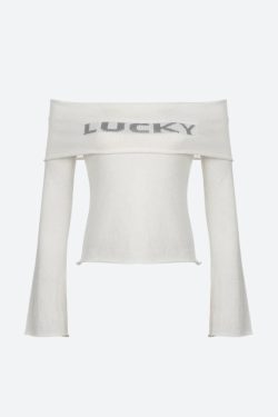 Style Core Aesthetics, New Style Trends - Y2K Lucky Girl Off Shoulder Top