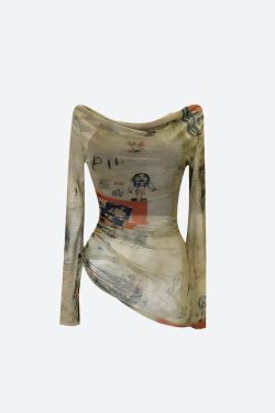 Style Core Aesthetics, New Style Trends - Y2K Off Shoulder Asymmetric Top
