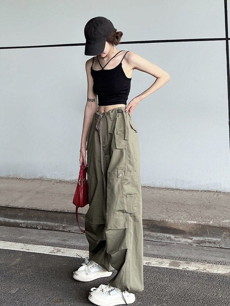 Style Core Aesthetics, New Style Trends - Y2K Pantalon Cargo Parachute aux Jambes Larges Style Core Aesthetics, New Style Trends - Y2K Pantalon Cargo Parachute aux Jambes Larges