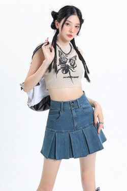 Style Core Aesthetics, New Style Trends - Y2K Pleated Jean Mini Skort