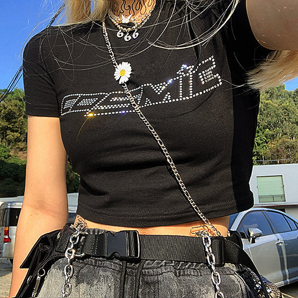 Style Core Aesthetics, New Style Trends - Y2K Rhinestone Cosmic Crop Top Style Core Aesthetics, New Style Trends - Y2K Rhinestone Cosmic Crop Top