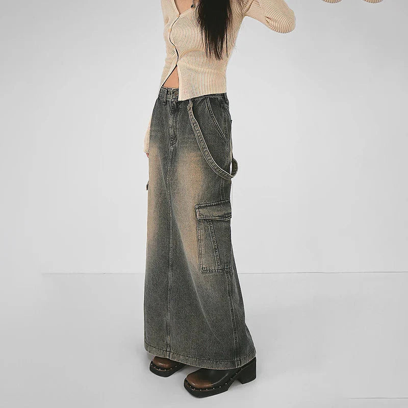 Style Core Aesthetics, New Style Trends - Y2K Side Strap Cargo Maxi Skirt Style Core Aesthetics, New Style Trends - Y2K Side Strap Cargo Maxi Skirt