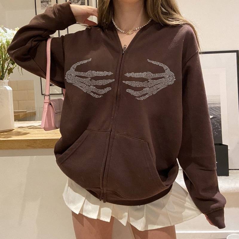 Style Core Aesthetics, New Style Trends - Y2K Skeleton Hands Hoodie Style Core Aesthetics, New Style Trends - Y2K Skeleton Hands Hoodie