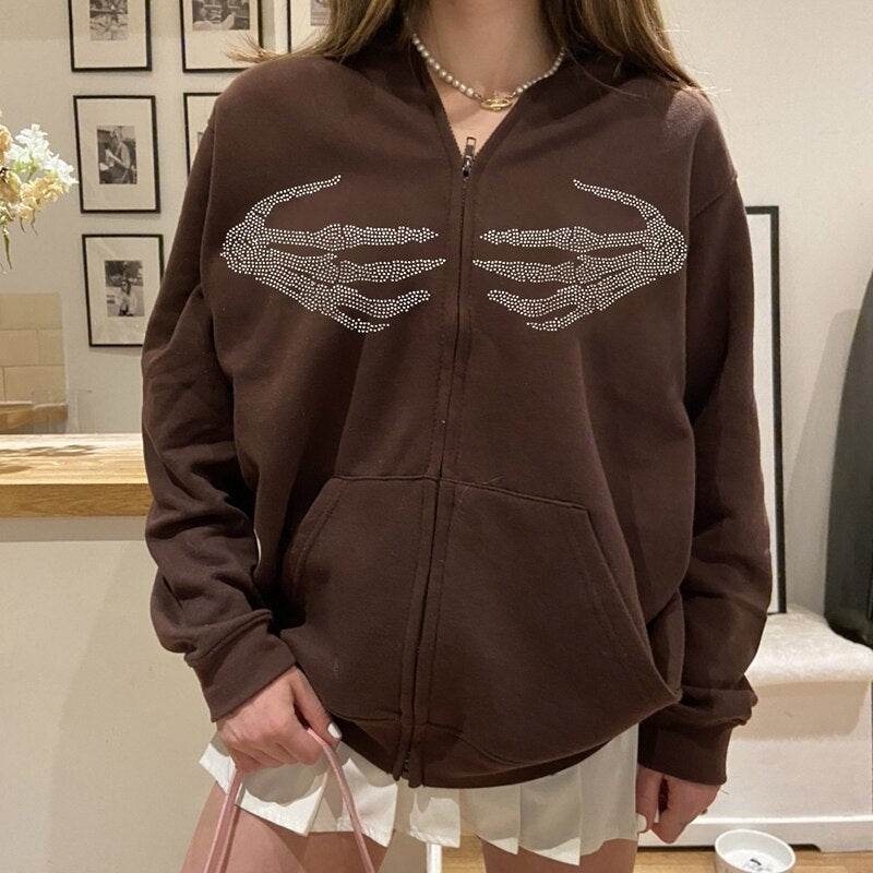 Style Core Aesthetics, New Style Trends - Y2K Skeleton Hands Hoodie Style Core Aesthetics, New Style Trends - Y2K Skeleton Hands Hoodie
