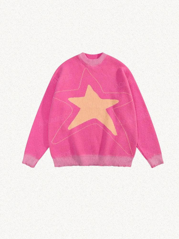 Style Core Aesthetics, New Style Trends - Y2K Star Distressed Sweater Style Core Aesthetics, New Style Trends - Y2K Star Distressed Sweater