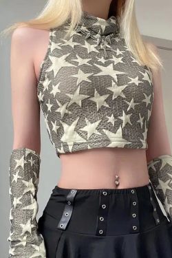 Style Core Aesthetics, New Style Trends - Y2K Star Embroidered Crop Top