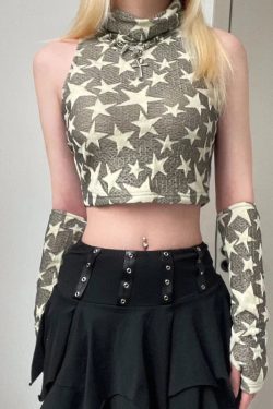 Style Core Aesthetics, New Style Trends - Y2K Star Embroidered Crop Top