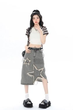 Style Core Aesthetics, New Style Trends - Y2K Star Patchwork Midi Skirt