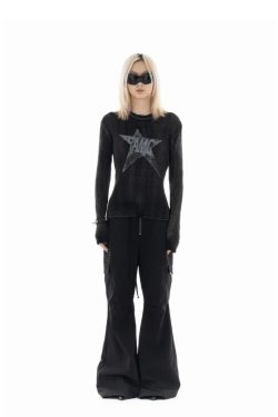 Style Core Aesthetics, New Style Trends - Y2K Star Tall Long Sleeve Corduroy Sweater