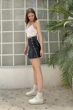 Style Core Aesthetics, New Style Trends - Y2K Striped Lace Up Mini Skirt