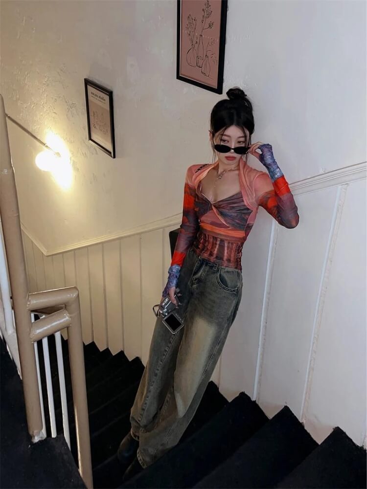 Style Core Aesthetics, New Style Trends - Y2K Sunset Mesh Top Style Core Aesthetics, New Style Trends - Y2K Sunset Mesh Top