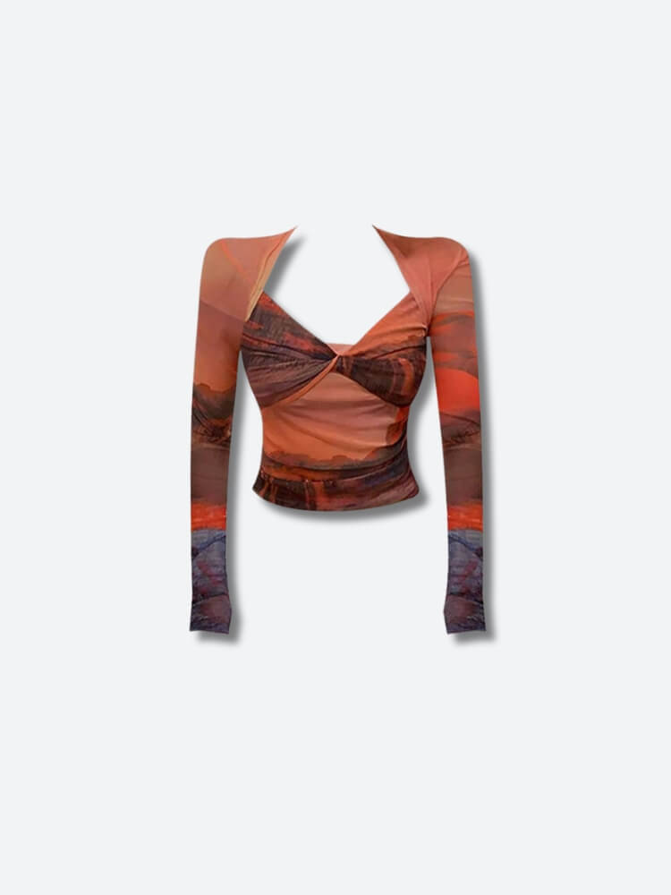 Style Core Aesthetics, New Style Trends - Y2K Sunset Mesh Top Style Core Aesthetics, New Style Trends - Y2K Sunset Mesh Top