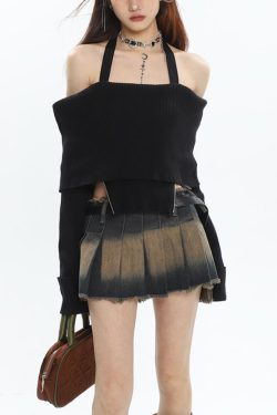 Style Core Aesthetics, New Style Trends - Y2K Tie At Side Distressed Mini Skirt