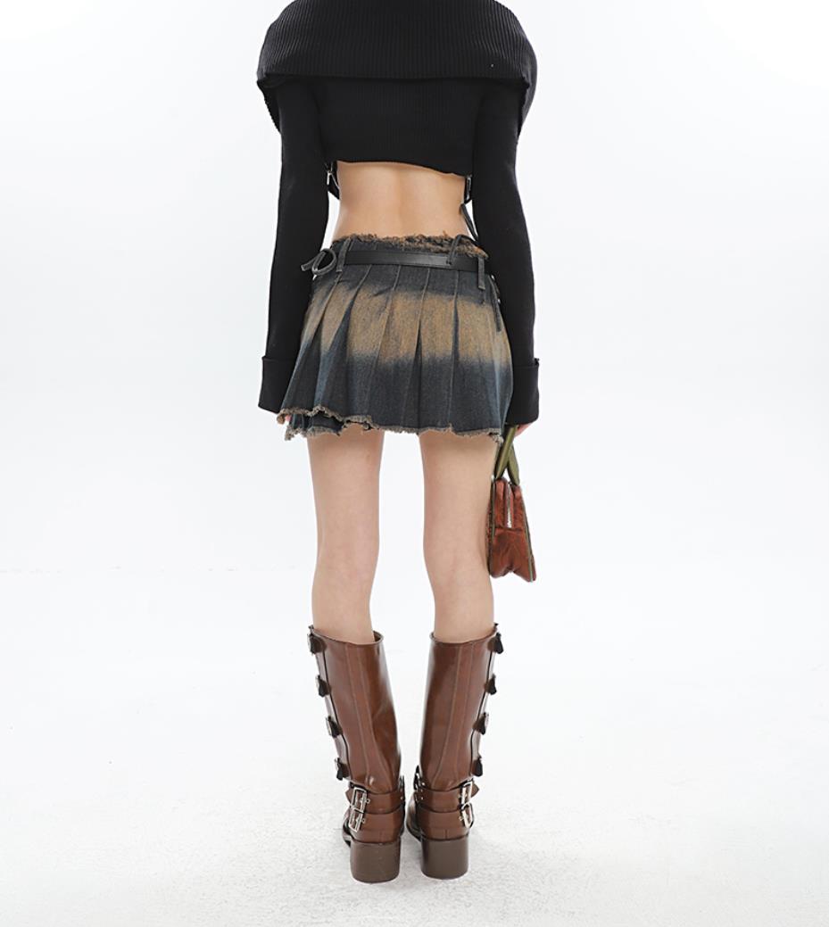 Style Core Aesthetics, New Style Trends - Y2K Tie At Side Distressed Mini Skirt Style Core Aesthetics, New Style Trends - Y2K Tie At Side Distressed Mini Skirt