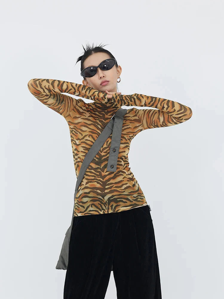 Style Core Aesthetics, New Style Trends - Y2K Tiger Mesh Top Style Core Aesthetics, New Style Trends - Y2K Tiger Mesh Top