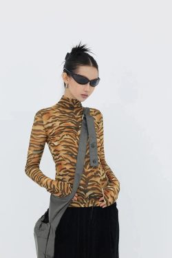 Style Core Aesthetics, New Style Trends - Y2K Tiger Mesh Top