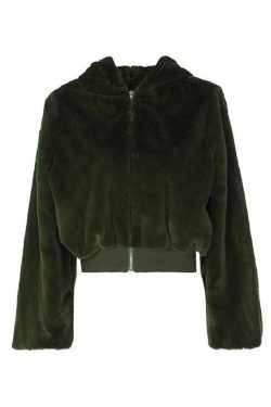 Style Core Aesthetics, New Style Trends - Zip Up Hooded Fuzzy Jacket