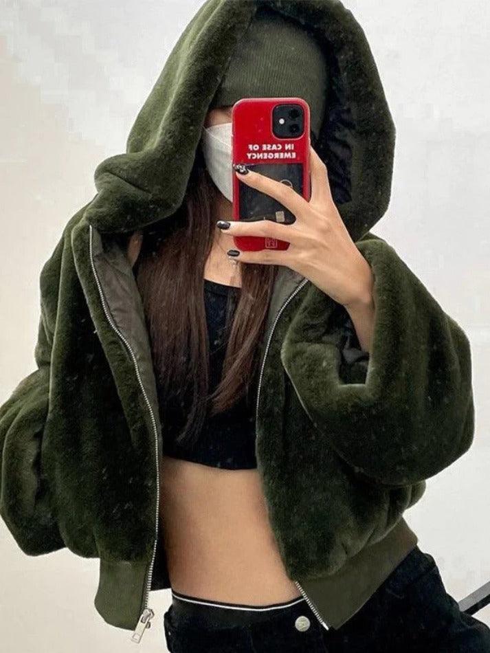 Style Core Aesthetics, New Style Trends - Zip Up Hooded Fuzzy Jacket Style Core Aesthetics, New Style Trends - Zip Up Hooded Fuzzy Jacket