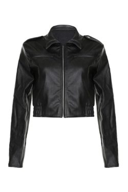 Style Core Aesthetics, New Style Trends - Zip Up Lapel Neck Leather Short Jacket
