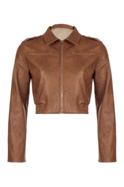 Style Core Aesthetics, New Style Trends - Zip Up Lapel Neck Leather Short Jacket