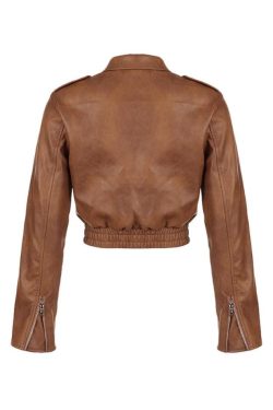 Style Core Aesthetics, New Style Trends - Zip Up Lapel Neck Leather Short Jacket