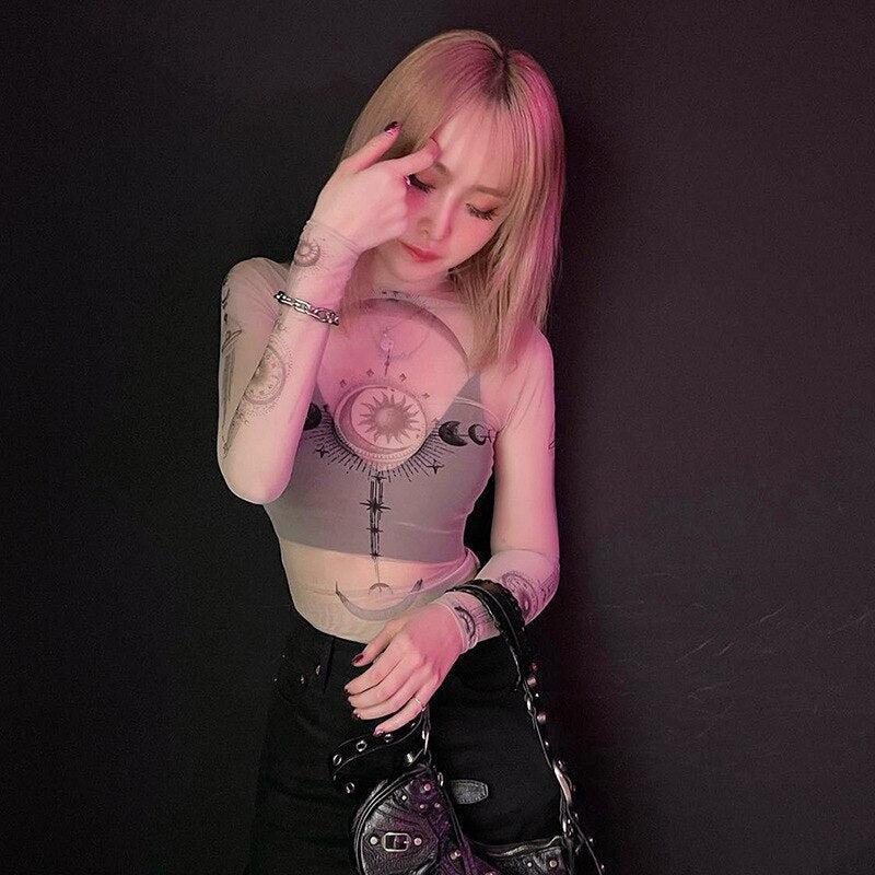 Style Core Aesthetics, New Style Trends - Zodiac Graphic Mesh Top Style Core Aesthetics, New Style Trends - Zodiac Graphic Mesh Top