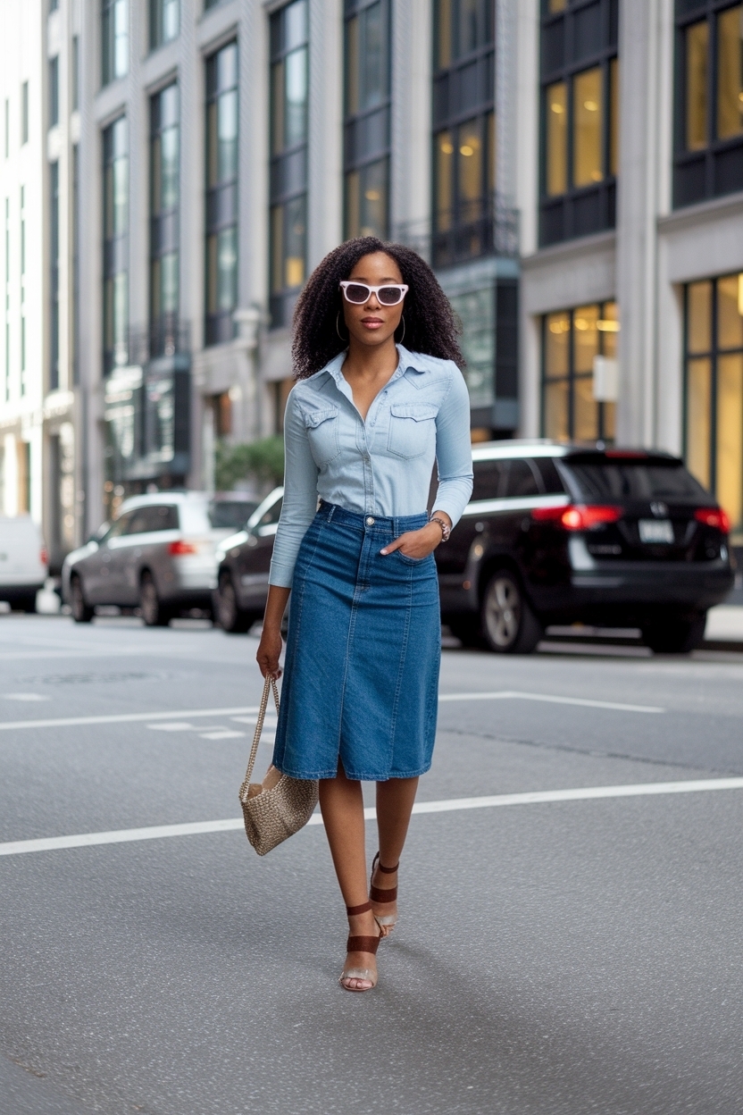 2000s Denim Skirt Outfit Black Women: Style Guide outfit idea