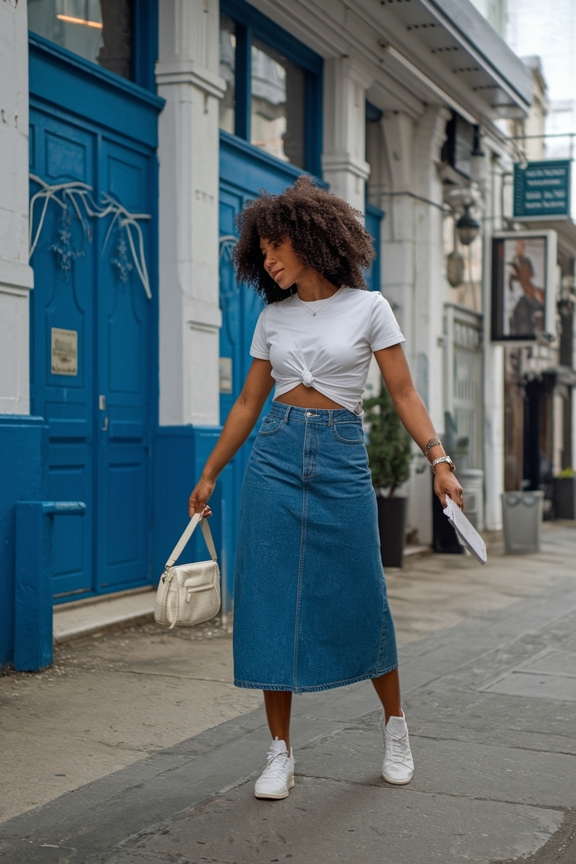 90s Denim Skirt Outfit Black Women: Nostalgic Looks outfit idea