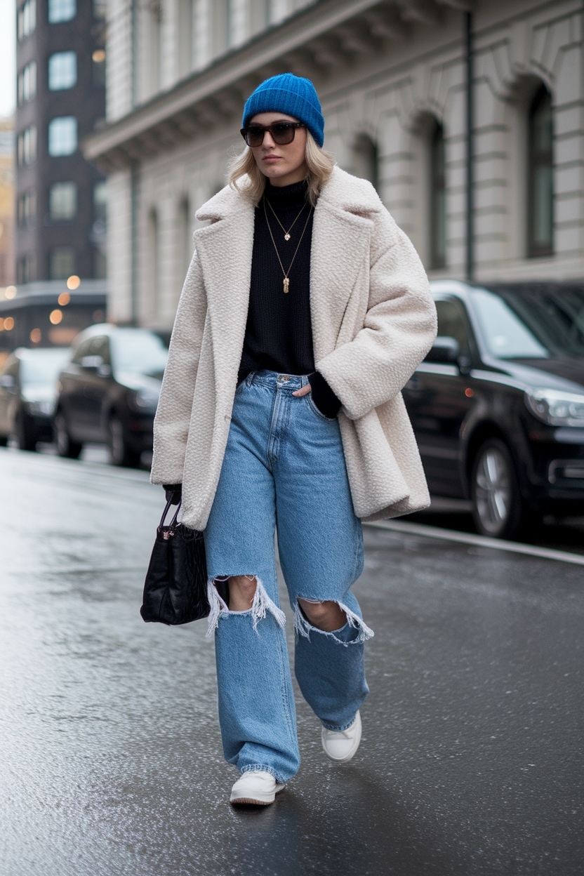 Chic Baggy Ripped Jeans Outfit for Winter Days outfit idea