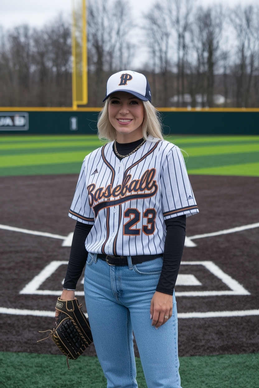 Baseball Jersey Outfit Women Winter: Layer Up in Style outfit idea