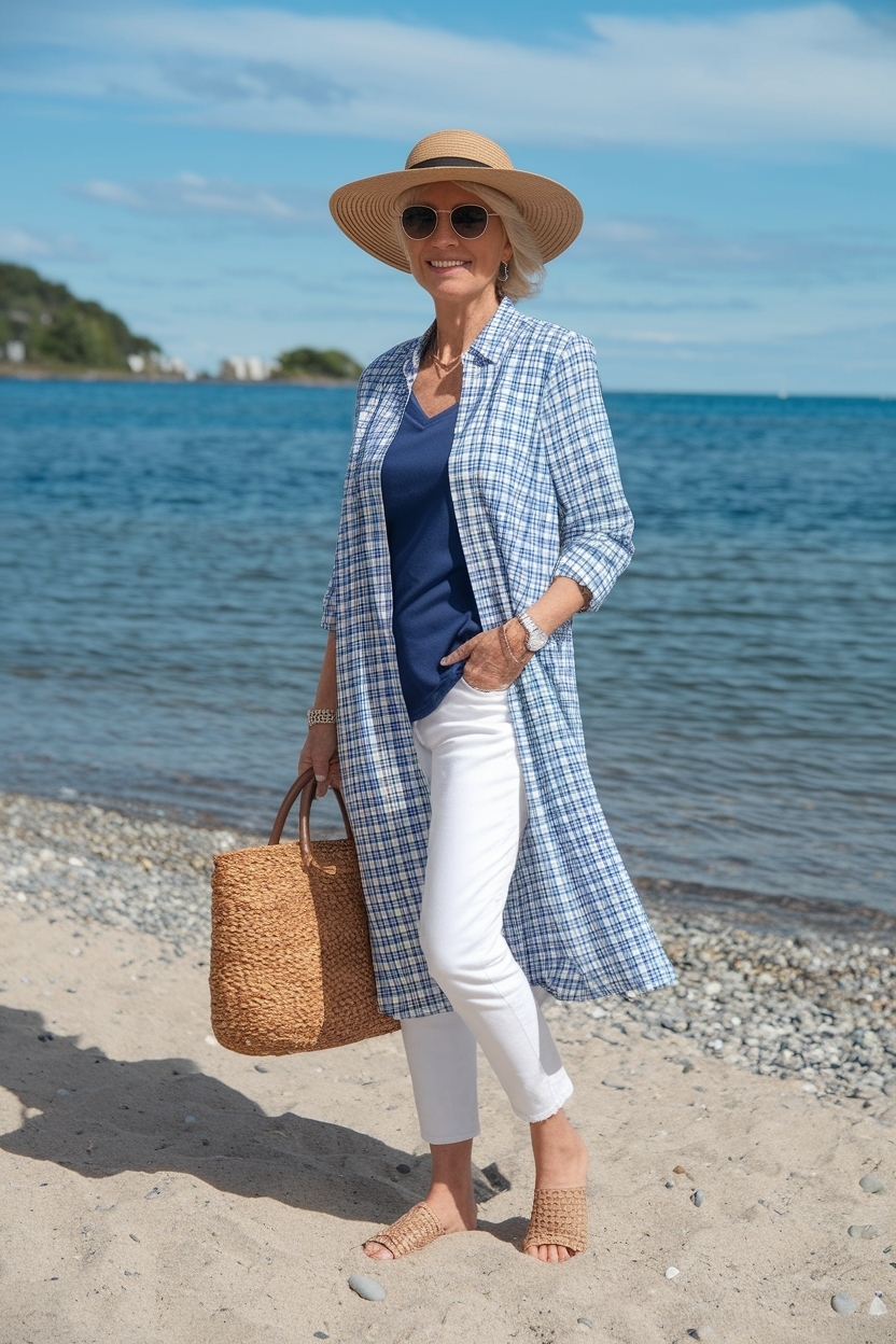 Trendy Beach Outfit for Women Over 50 to Enjoy outfit idea