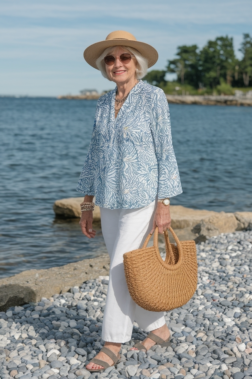 Stylish Beach Outfit for Women Over 70 for Summer Fun outfit idea