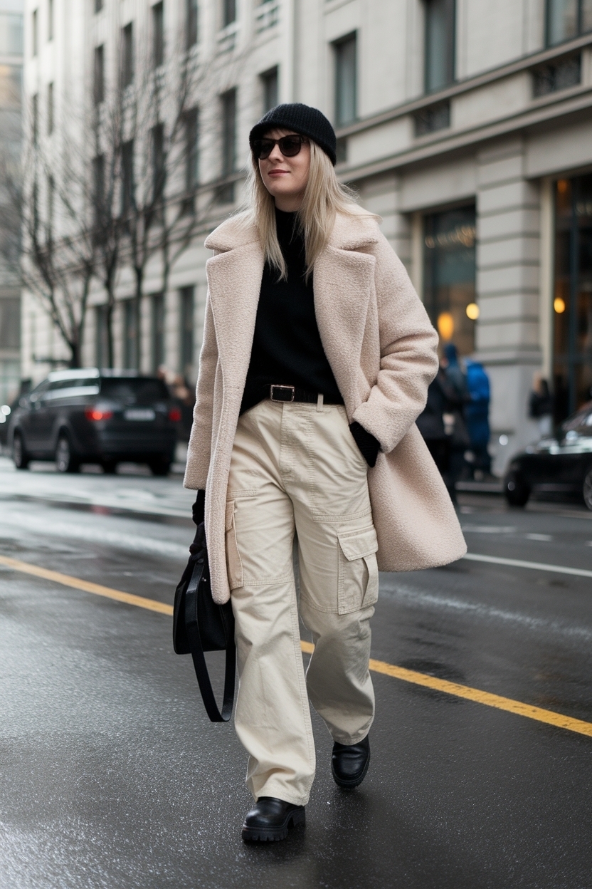 Beige Cargo Pants Outfit Winter: Stay Warm and Trendy outfit idea