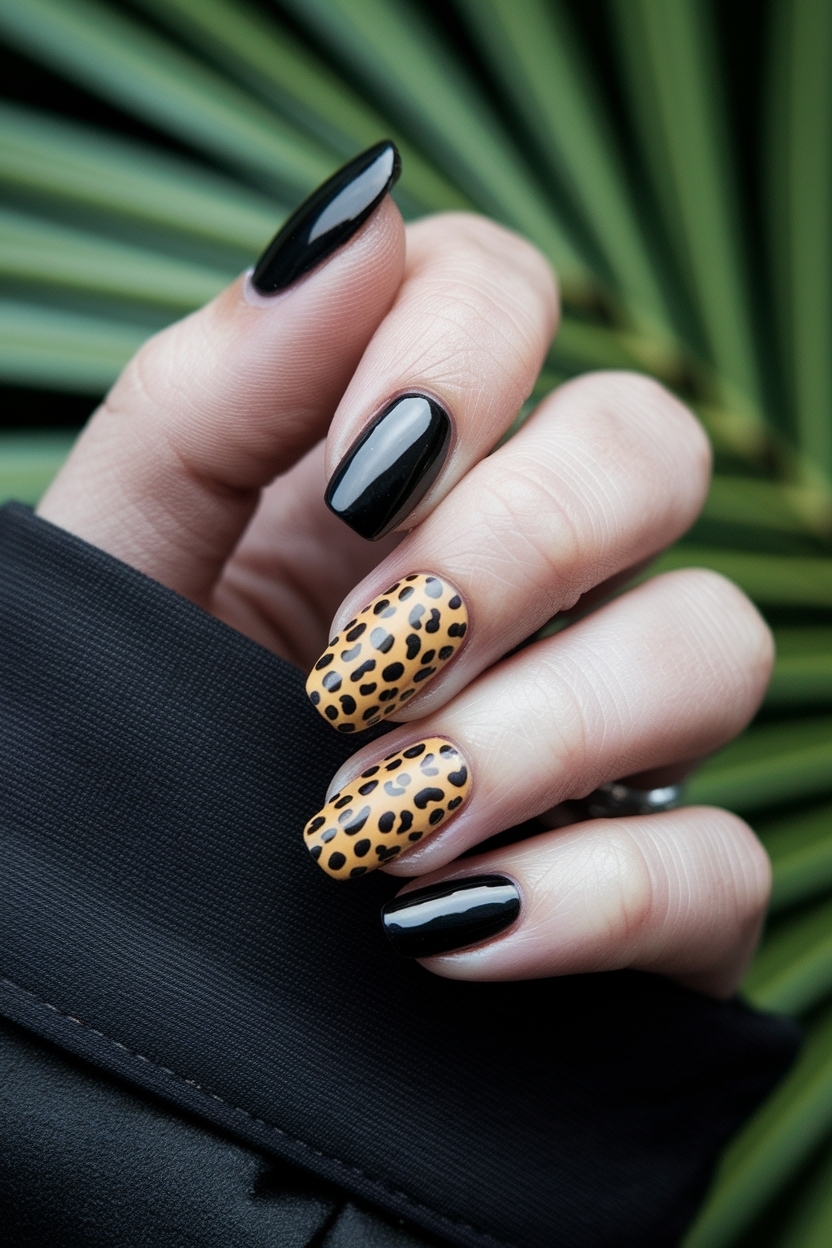 Black and Cheetah Print Nails: A Trendy Statement outfit idea