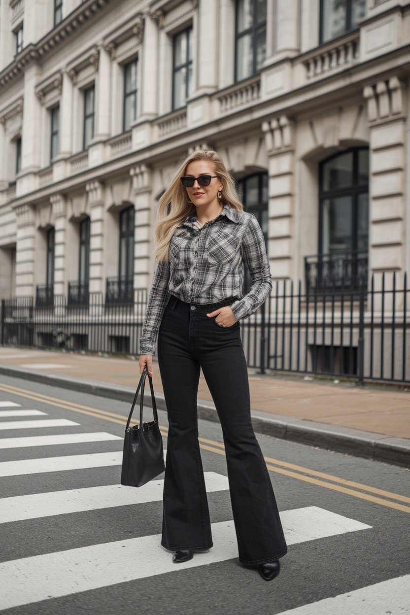 Black Bell Bottom Jeans Outfit: Nostalgic Fashion Comeback outfit idea