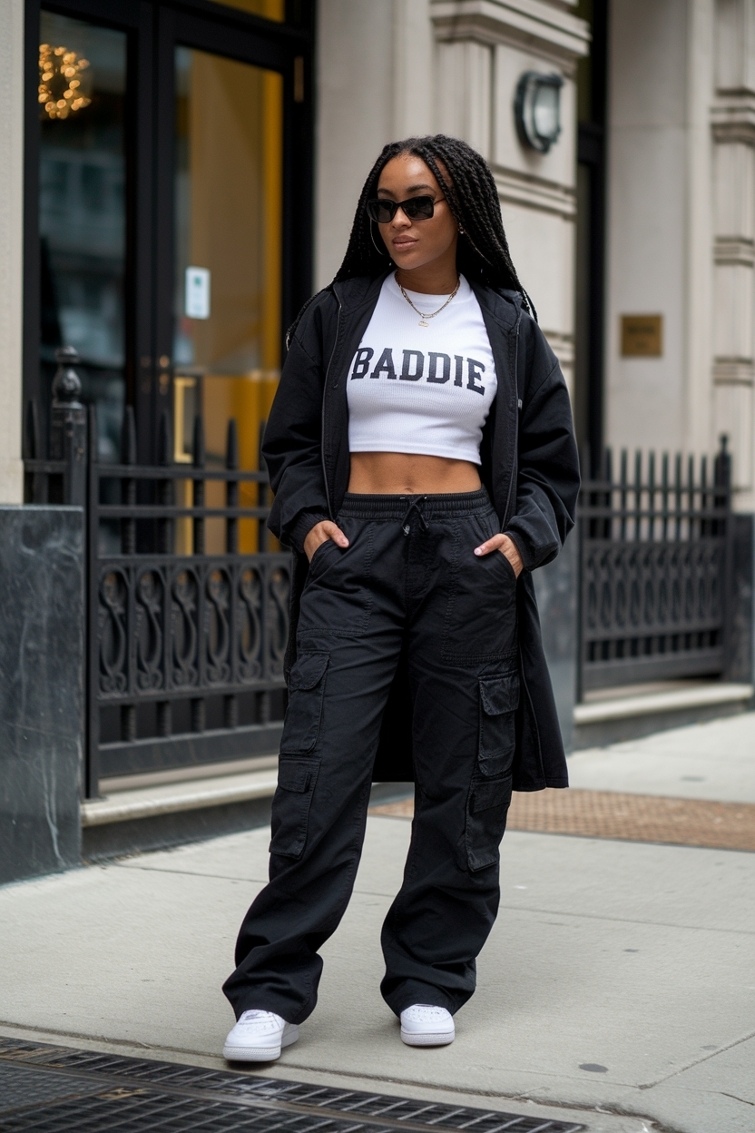 Black Cargo Pants Outfit Baddie for a Trendy Look outfit idea