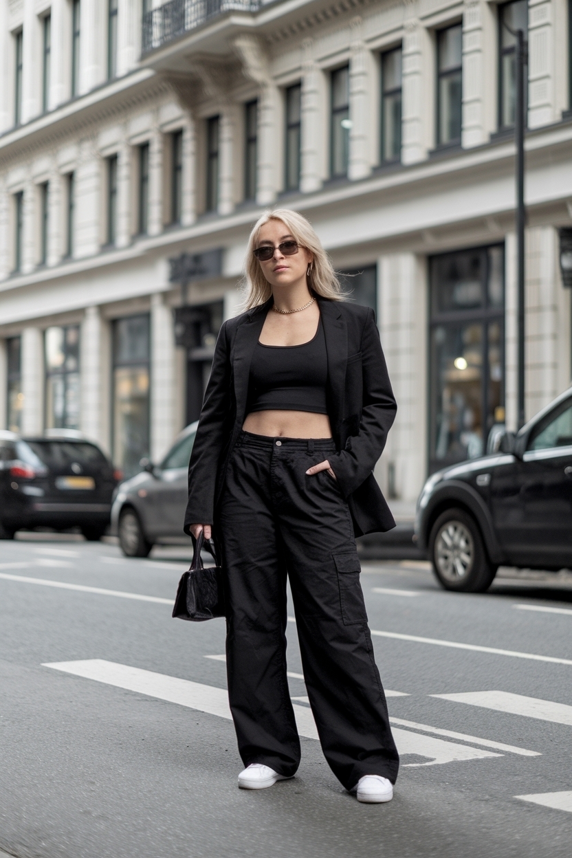 Black Cargo Pants Outfit Women: Feminine and Bold Styles outfit idea