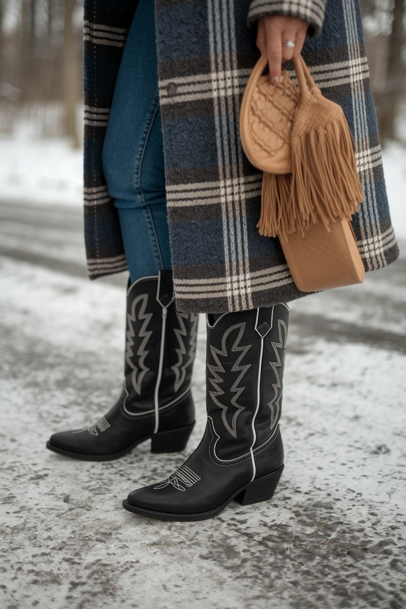 Black Cowboy Boots Outfit Winter: Western Chic for Cold Days outfit idea