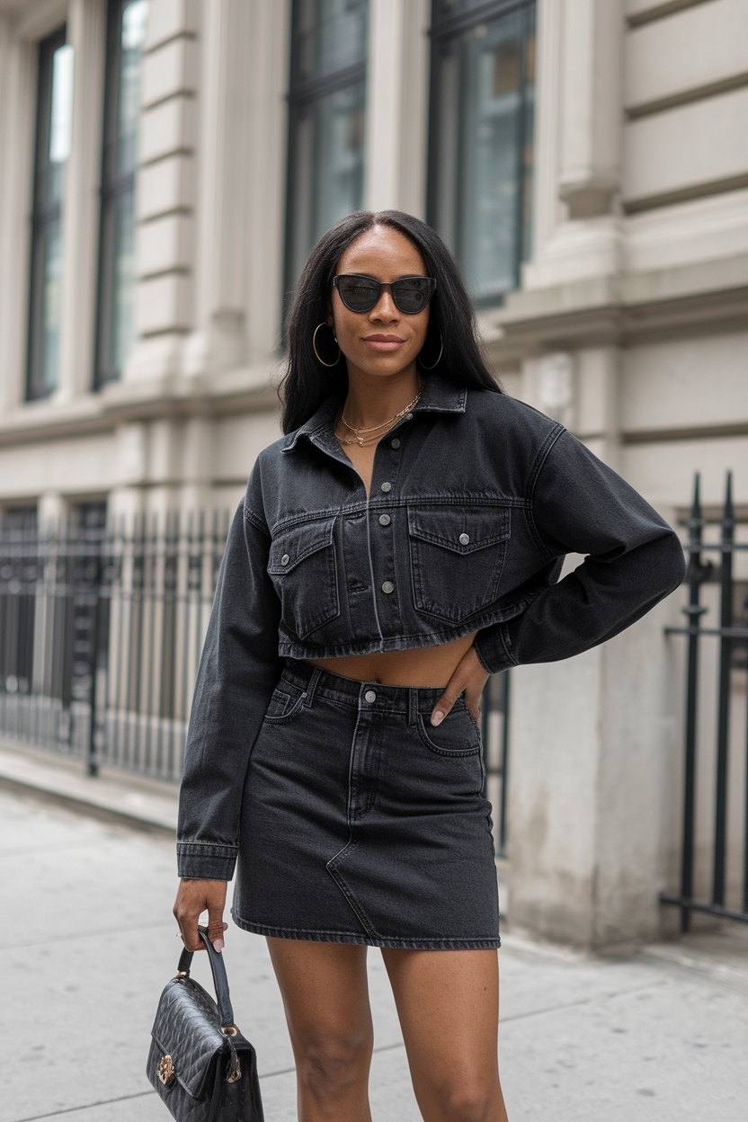 Black Denim Mini Skirt Outfit Black Women: Flirty Styles outfit idea