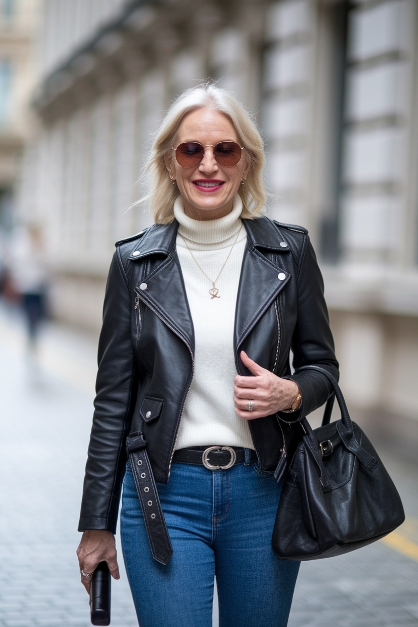 Black Leather Jacket Outfit Women Over 4: Styling Tips outfit idea