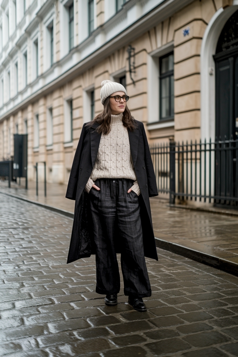 Stylish Black Linen Pants Outfit Winter to Stay Cool outfit idea