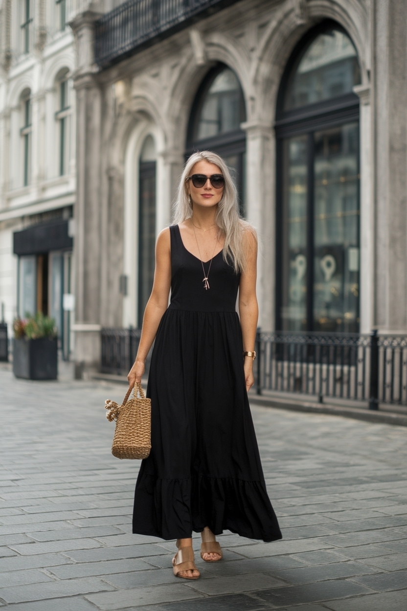 Stylish Black Maxi Dress Outfit Ideas Casual to Try outfit idea
