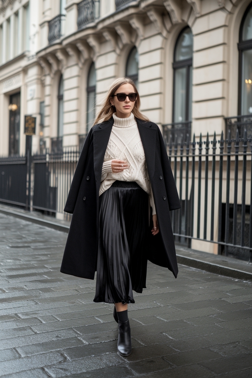 Sophisticated Black Silk Skirt Outfit Winter for Elegance outfit idea