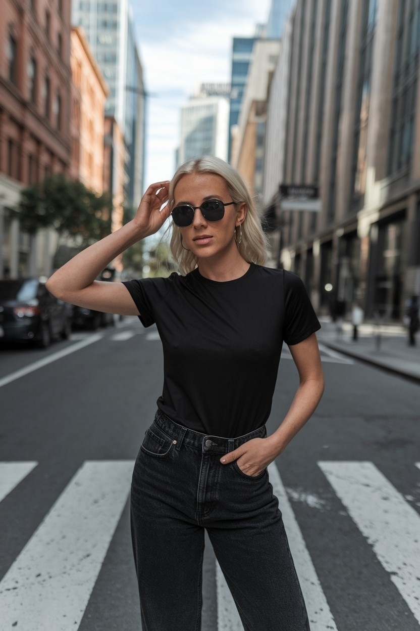 Trendy Black T Shirt and Jeans Outfit Combinations outfit idea