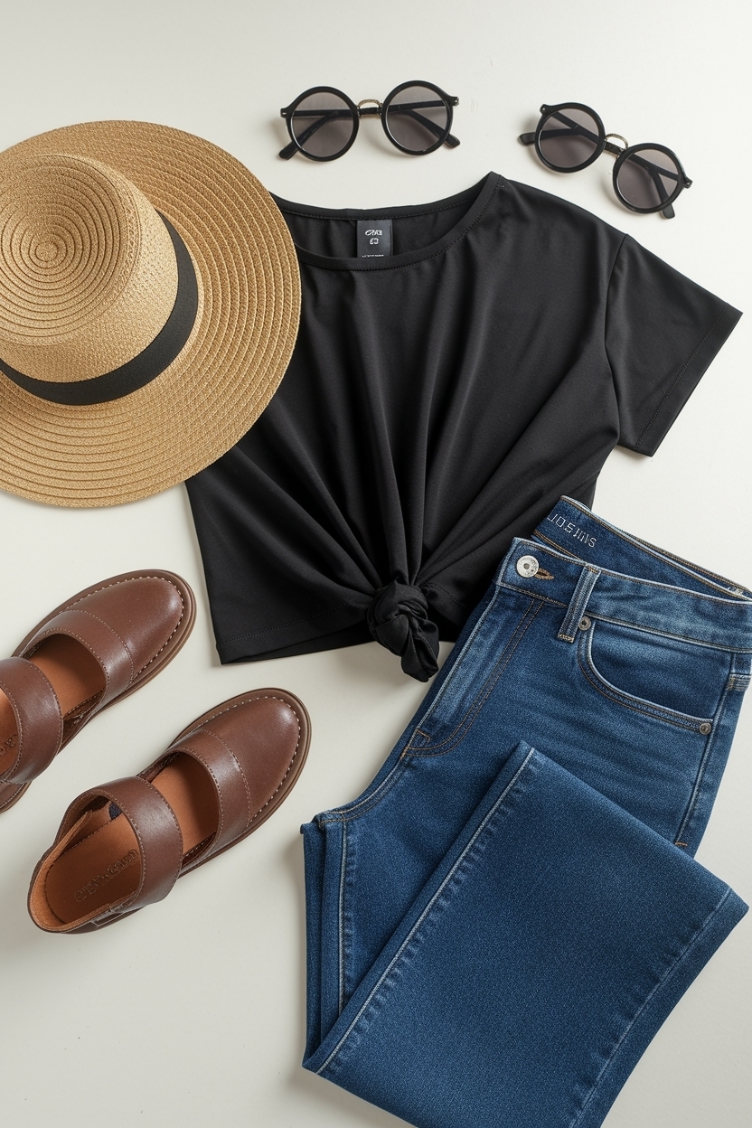 Black Top and Blue Jeans Outfit for Stylish Combinations outfit idea