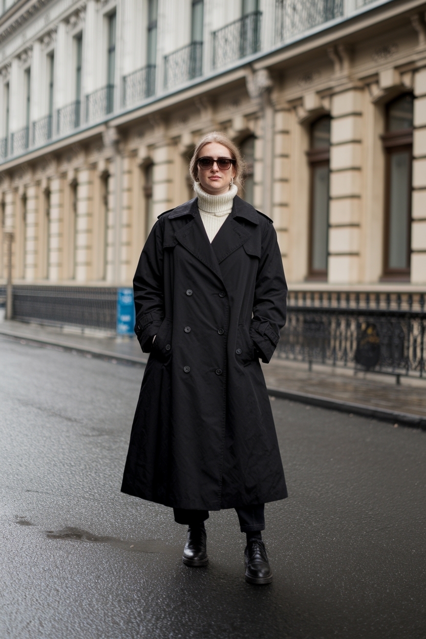 Stylish Black Trench Coat Outfit Winter for Cold Weather outfit idea