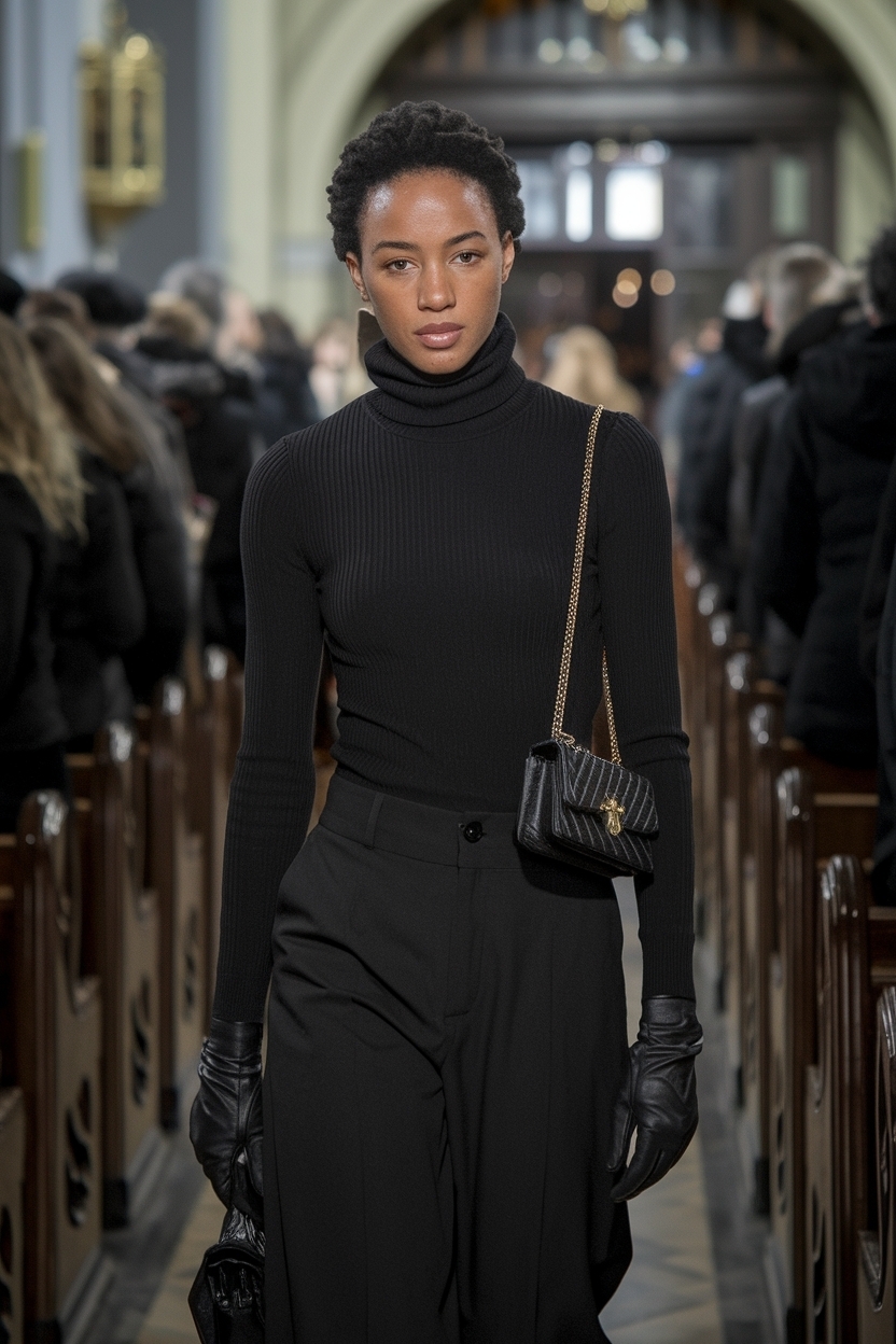 7. Cozy Black Turtle Neck Outfit Women Church Picks outfit idea