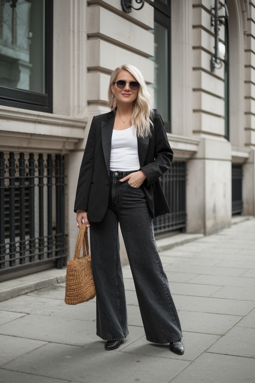 Styling a Black Wide Leg Jeans Outfit for Effortless Chic outfit idea