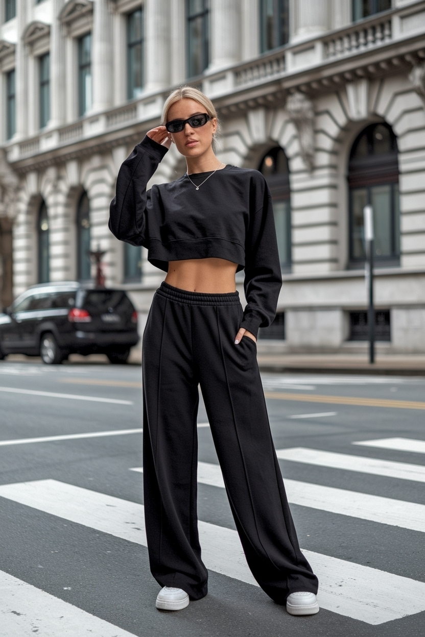 Chic Black Wide Leg Sweatpants Outfit to Try Now outfit idea