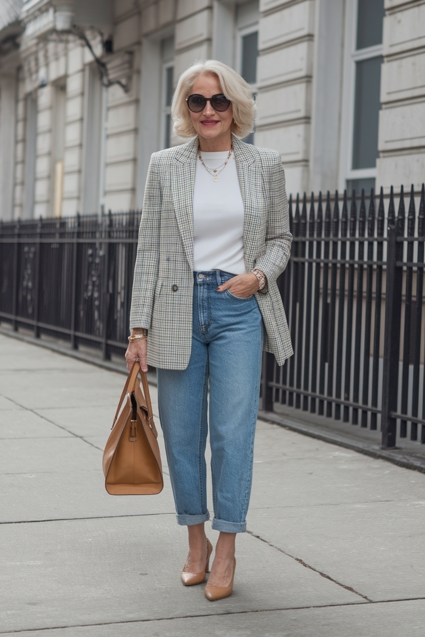 Boyfriend Jeans Outfit for Women Over 50: Best Combinations outfit idea